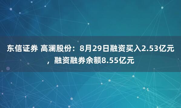 东信证券 高澜股份：8月29日融资买入2.53亿元，融资融券余额8.55亿元