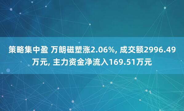 策略集中盈 万朗磁塑涨2.06%, 成交额2996.49万元, 主力资金净流入169.51万元