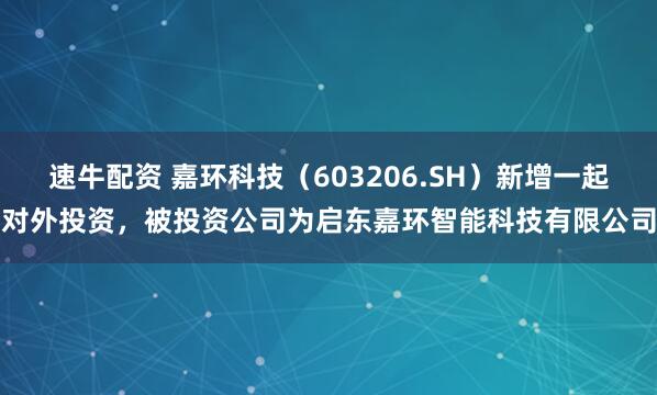 速牛配资 嘉环科技（603206.SH）新增一起对外投资，被投资公司为启东嘉环智能科技有限公司